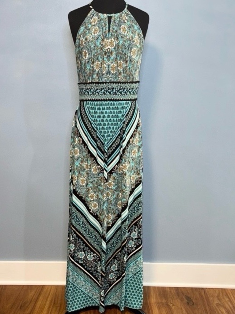 Turquoise Halter Maxi Dress - Picture 2 of 15
